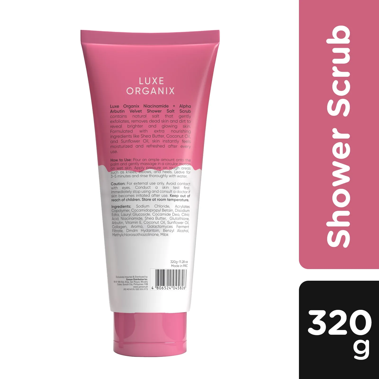 Luxe Organix Niacinamide   Alpha Arbutin 3x Whitening Velvet Shower Salt Scrub 320g