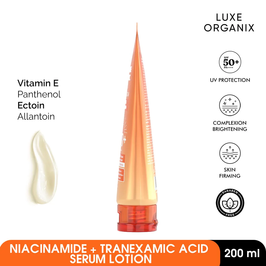 Luxe Organix Niacinamide   Tranexamic Acid Youthful Glow Whitening Serum Lotion SPF50 PA     200ml
