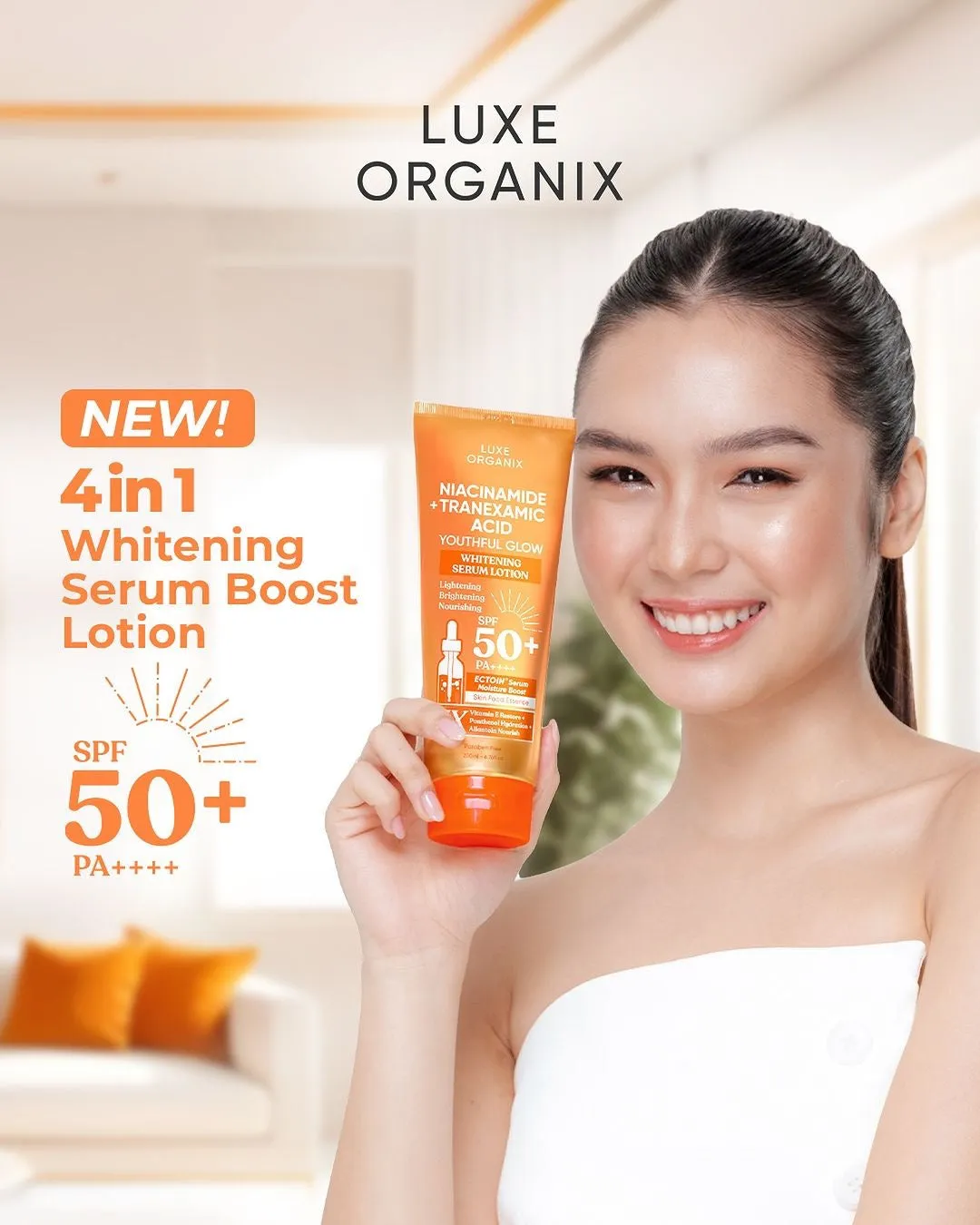Luxe Organix Niacinamide   Tranexamic Acid Youthful Glow Whitening Serum Lotion SPF50 PA     200ml