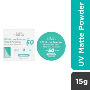 Luxe Organix UV Matte Powder Instant Pore Filter Weightless Sunscreen SPF 50 PA  Translucent 15g