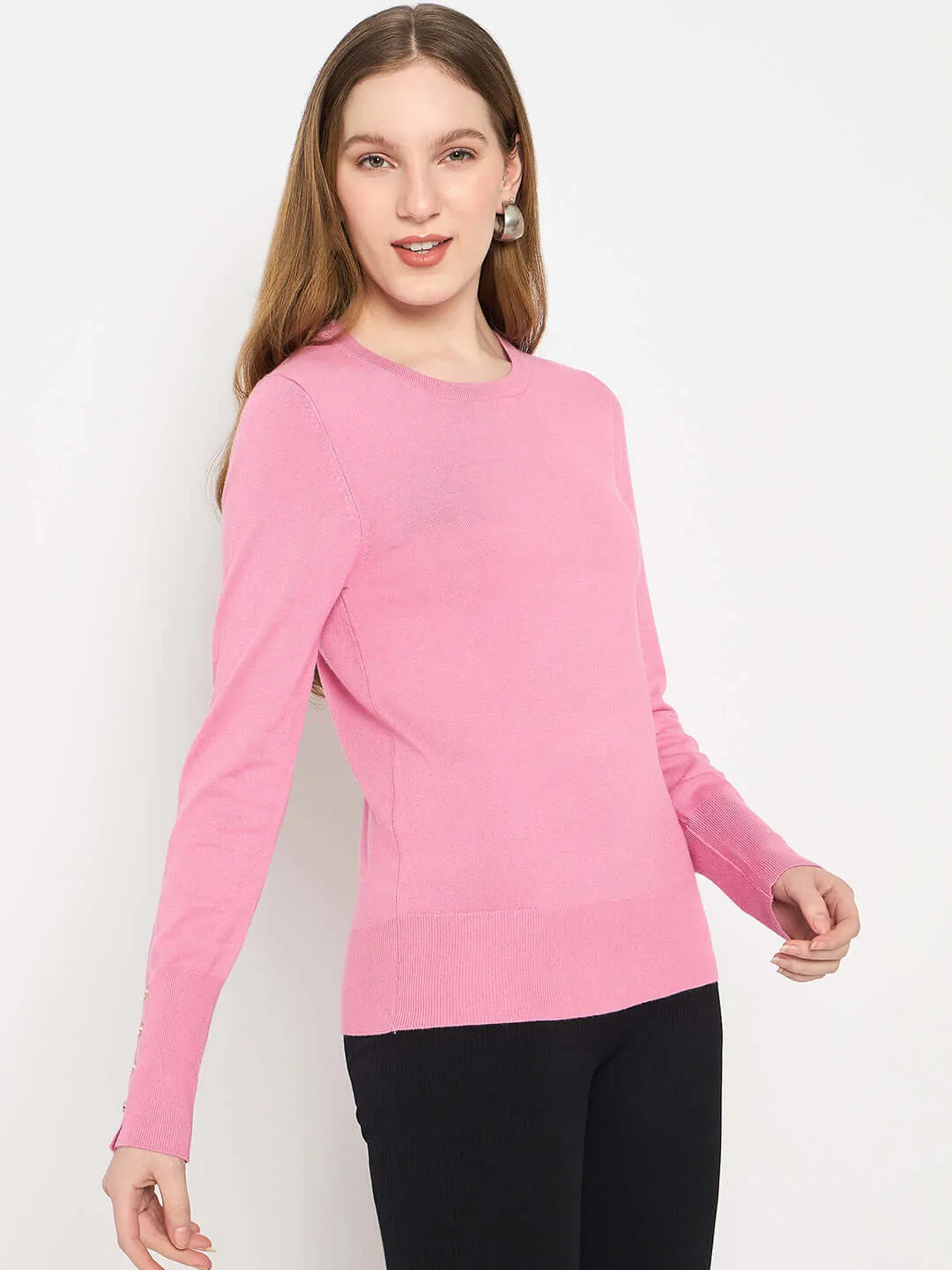 Madame Buttoned Cuffs Mauve Sweater