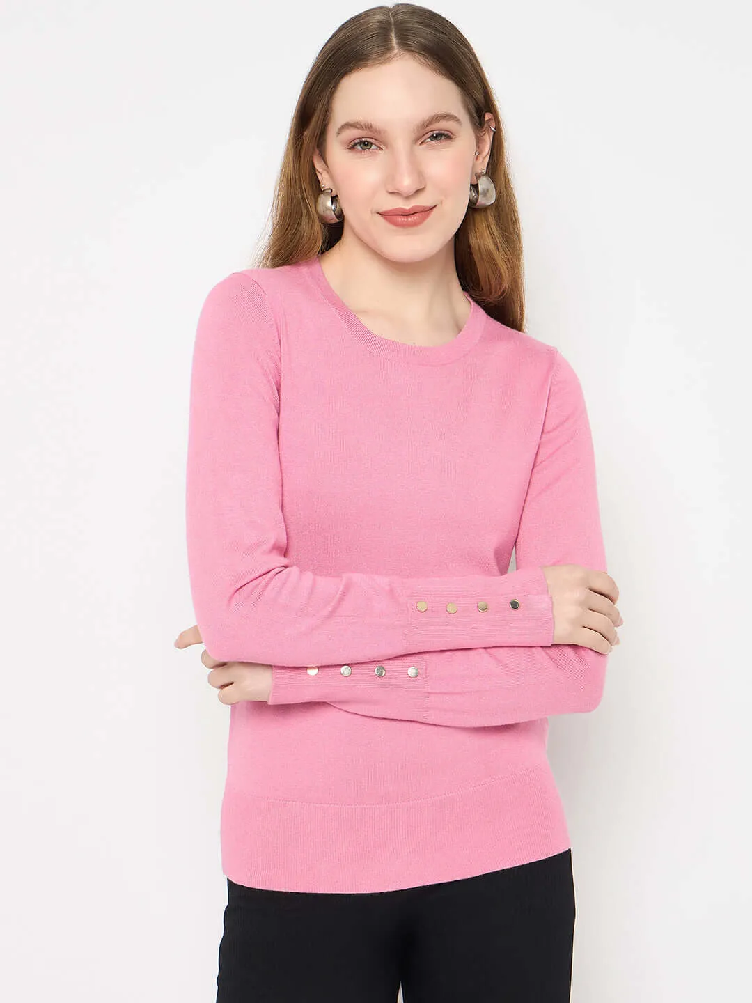 Madame Buttoned Cuffs Mauve Sweater