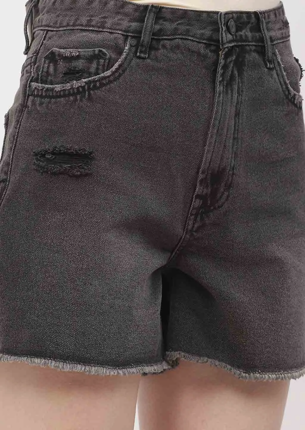 Madame Mild Distressed Black Denim Shorts