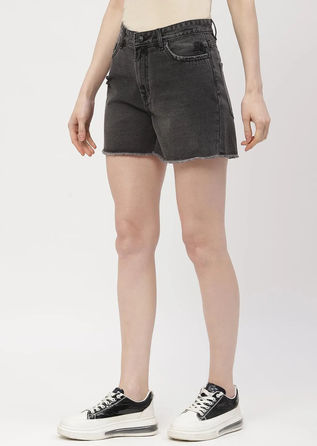 Madame Mild Distressed Black Denim Shorts