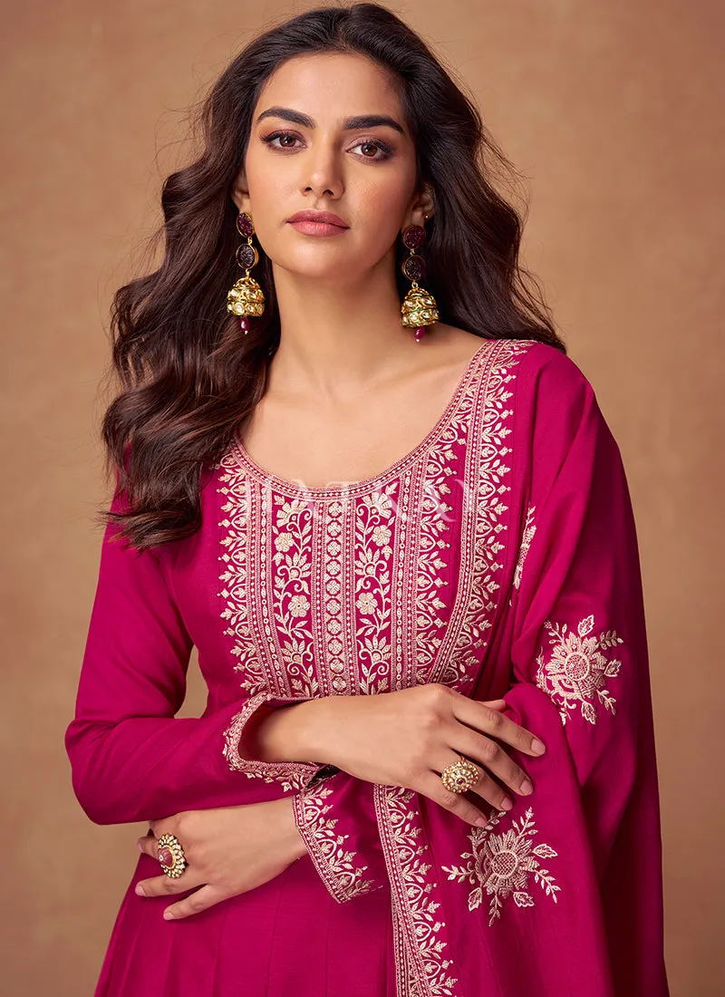 Magenta Embroidery Anarkali Suit