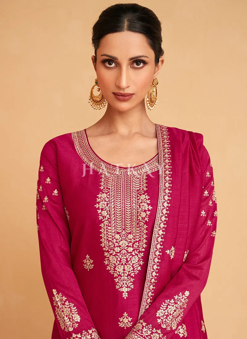 Magenta Embroidery Silk Salwar Kameez