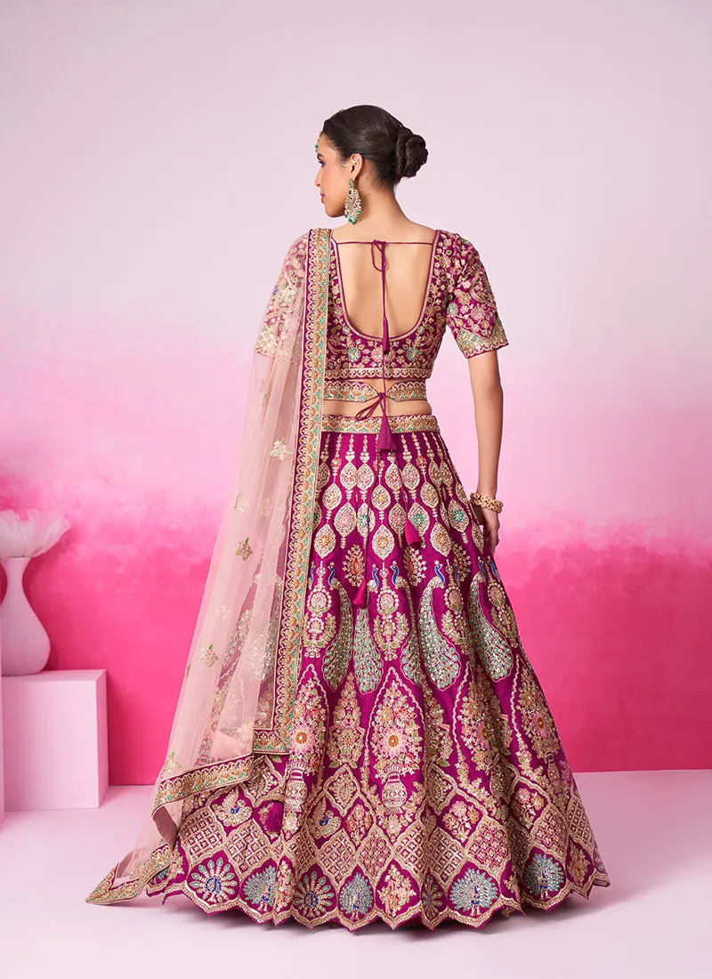 Magenta Pink And Gold Embroidered Bridal Lehenga Choli