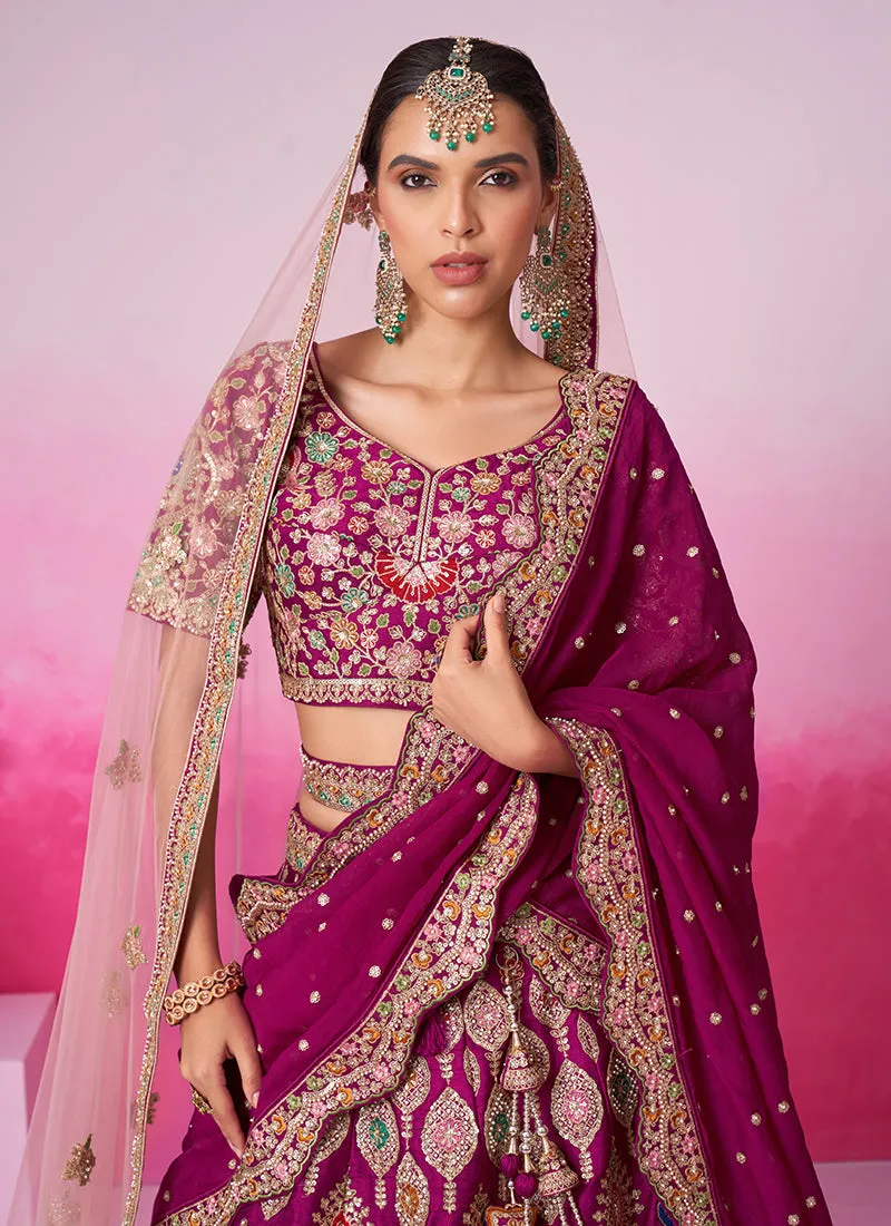 Magenta Pink And Gold Embroidered Bridal Lehenga Choli