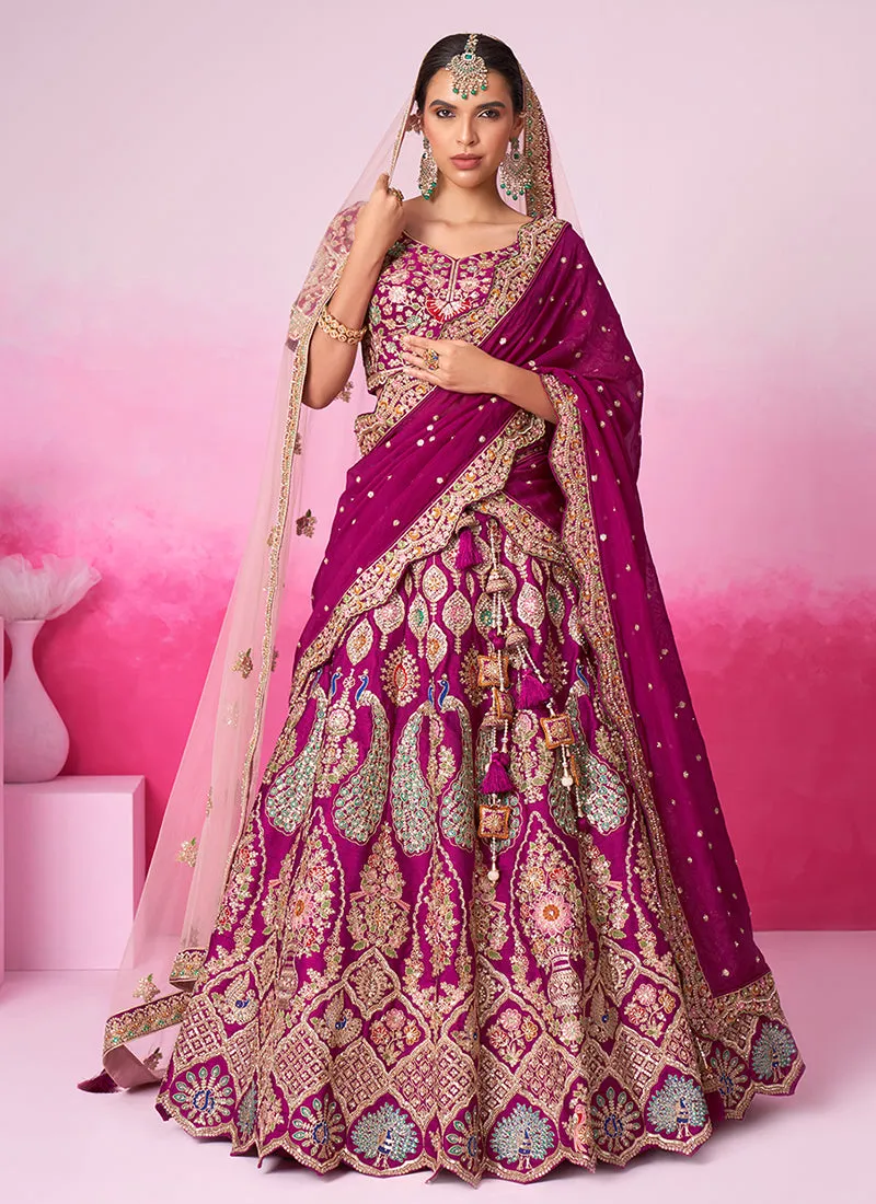 Magenta Pink And Gold Embroidered Bridal Lehenga Choli