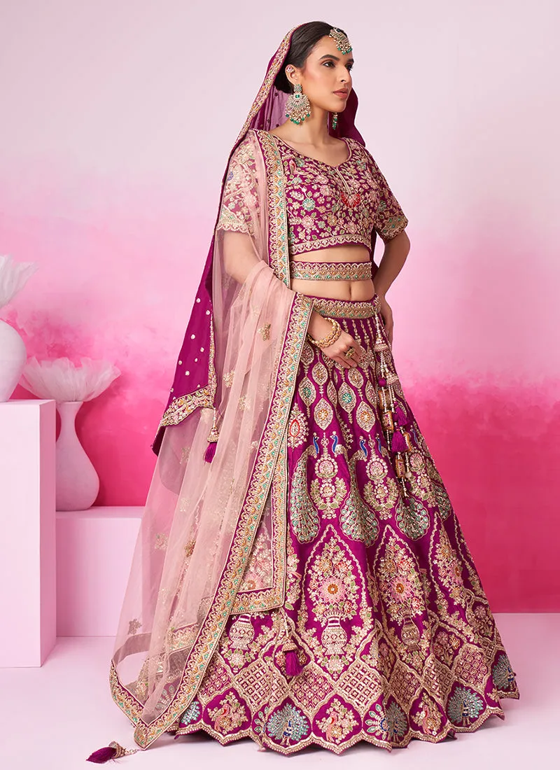 Magenta Pink And Gold Embroidered Bridal Lehenga Choli