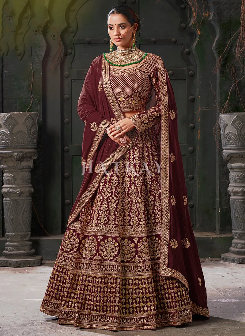 Maroon Embroidered Wedding Lehenga Choli