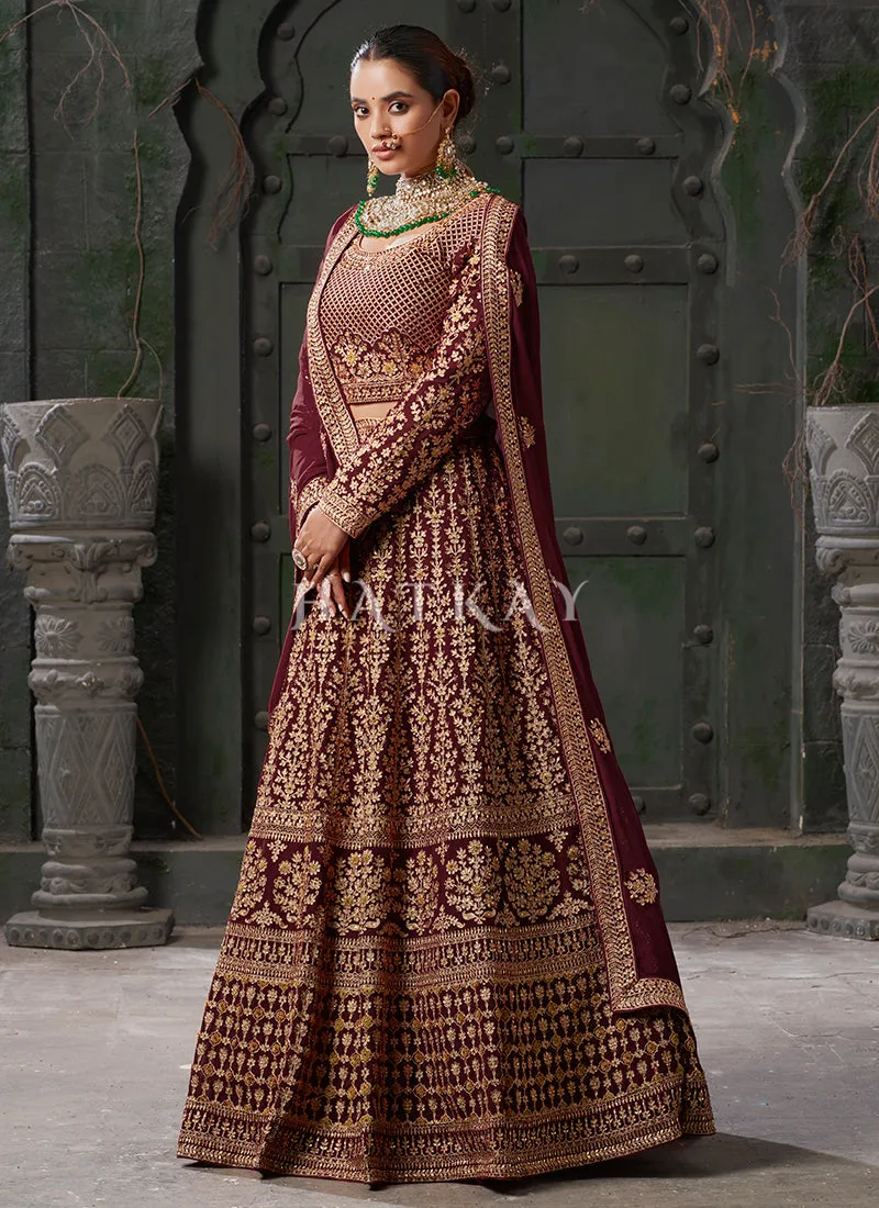 Maroon Embroidered Wedding Lehenga Choli