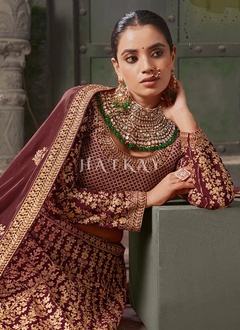 Maroon Embroidered Wedding Lehenga Choli