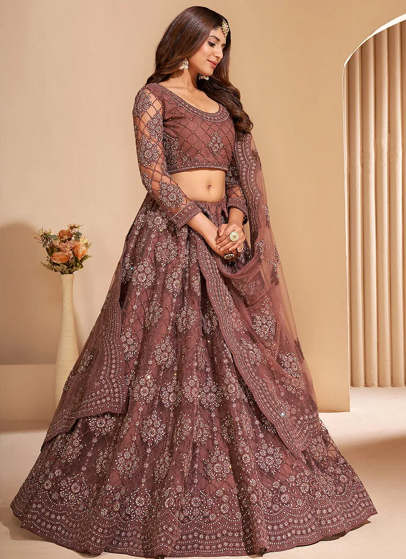 Mauve Crystal Embroidered Wedding Lehenga Choli