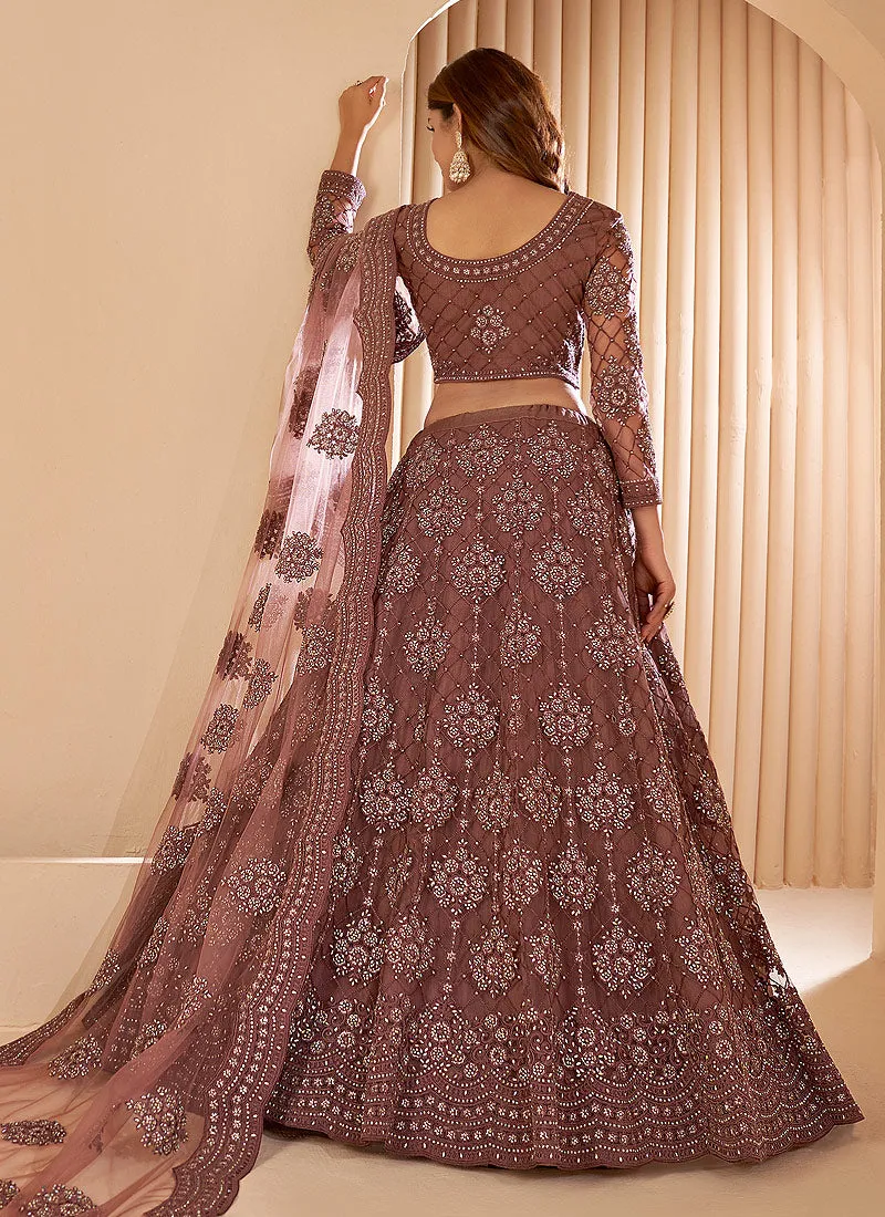 Mauve Crystal Embroidered Wedding Lehenga Choli