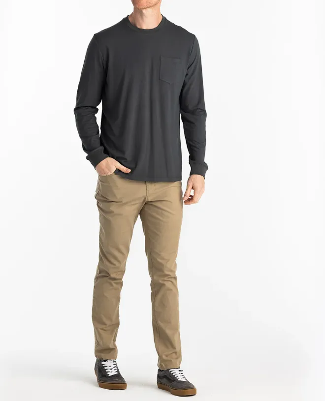 Men's Bamboo Flex Long Sleeve Pocket Tee - Black Sand