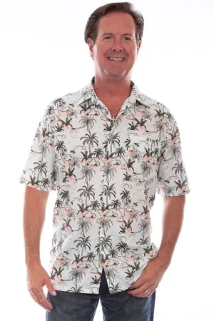 Men's Farthest Point Collection Shirt: Short Sleeve Aloha Hawaii White