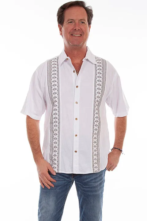 Men's Farthest Point Collection Shirt: Short Sleeve Calypso White Grey