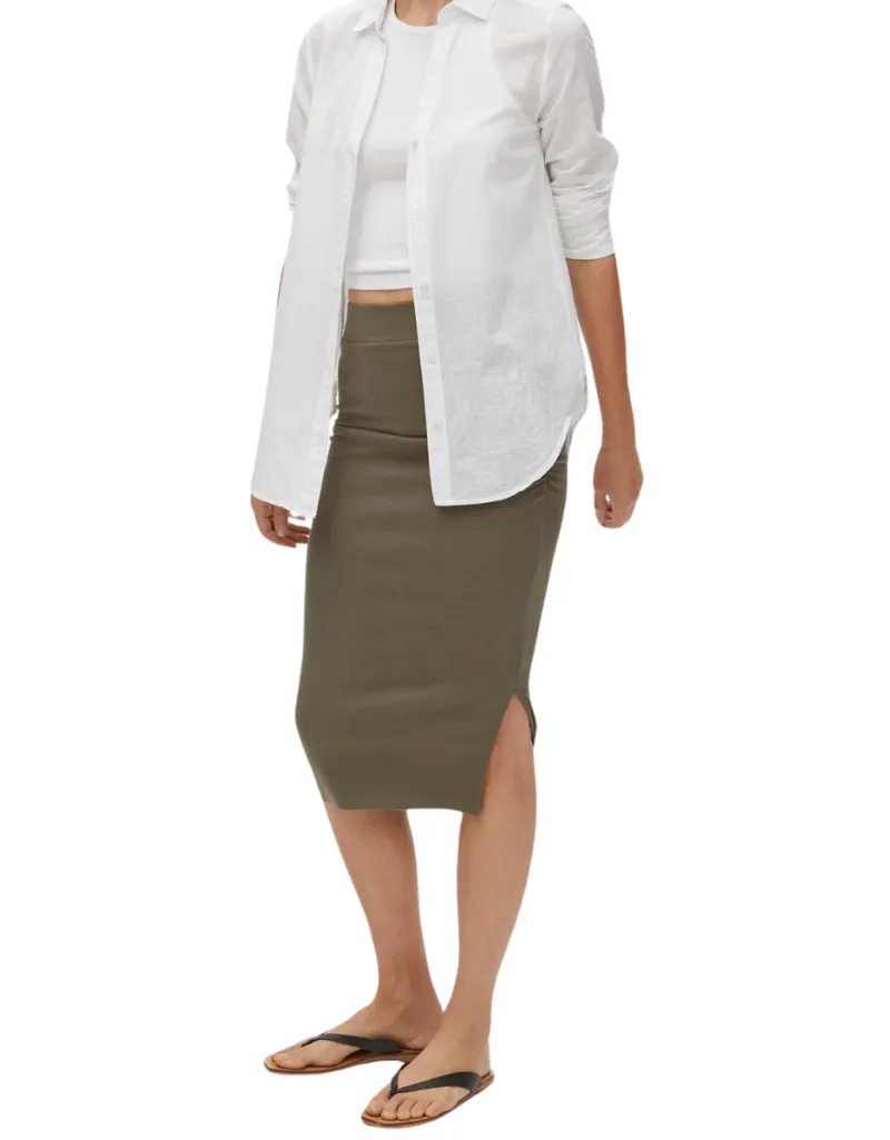 Michael Stars Rae Ribbed Skirt with Slit in Dolma
