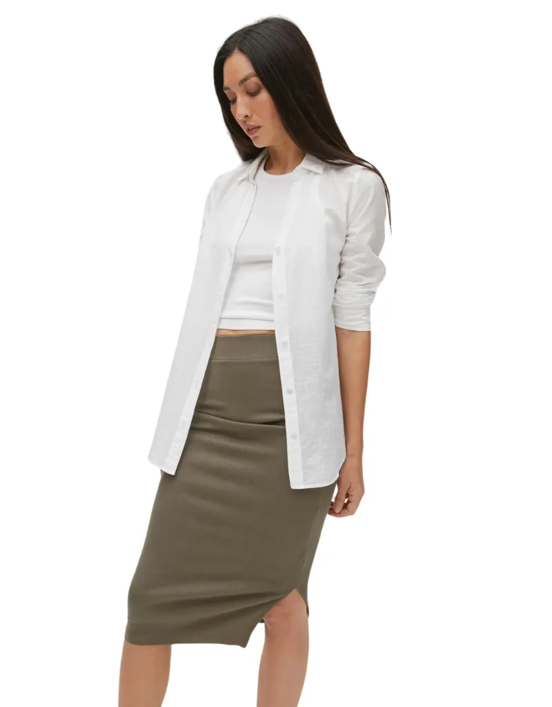 Michael Stars Rae Ribbed Skirt with Slit in Dolma
