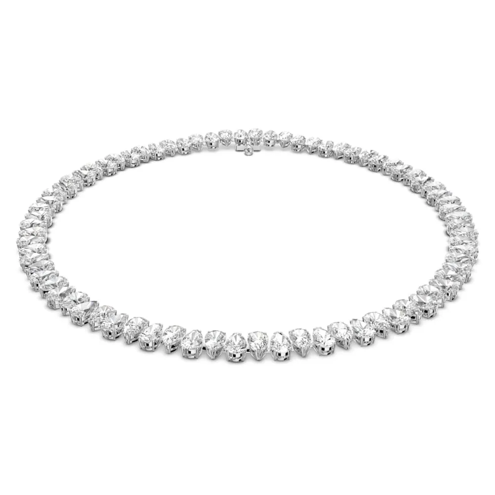 Millenia Necklace, Pear Cut Swarovski Zirconia, White, Rhodium Plated