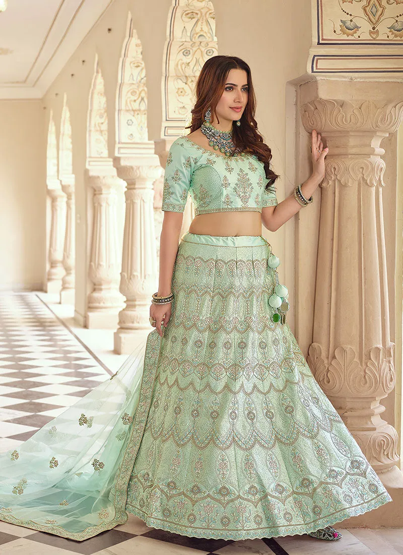 Mint Green Multi Embroidery Wedding Lehenga Choli With Dupatta