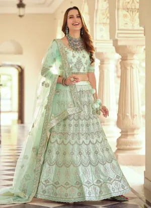 Mint Green Multi Embroidery Wedding Lehenga Choli With Dupatta