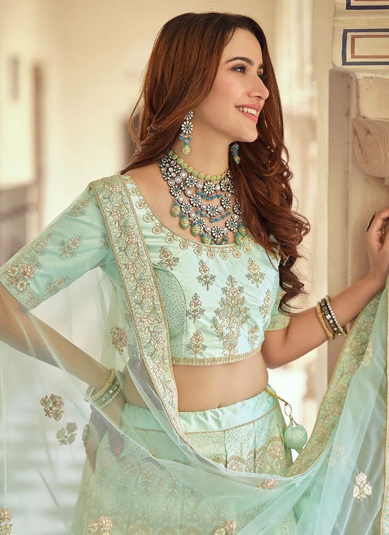 Mint Green Multi Embroidery Wedding Lehenga Choli With Dupatta