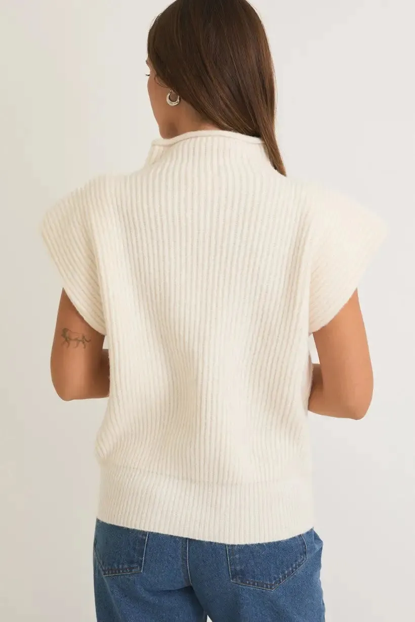 MOCK NECK POWER SHOULDER CANDY CANES SWEATER TOP
