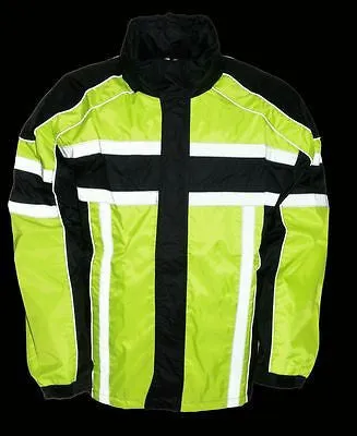 MOTORCYCLE MOTORBIKE RAIN GEAR MEN'S RAIN SUIT BLK&NEON GREEN WATERRESISTANT