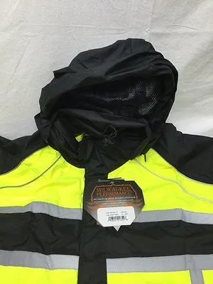 MOTORCYCLE MOTORBIKE RAIN GEAR MEN'S RAIN SUIT BLK&NEON GREEN WATERRESISTANT