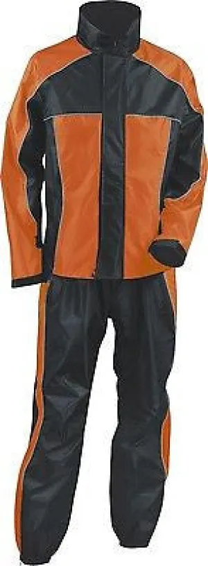 MOTORCYCLE MOTORBIKE RAIN GEAR WOMENS RAIN SUIT WATERPROF LIGHTWEIGHT BLK ORANGE