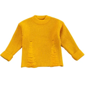 Mustard Knit Distressed Sweater