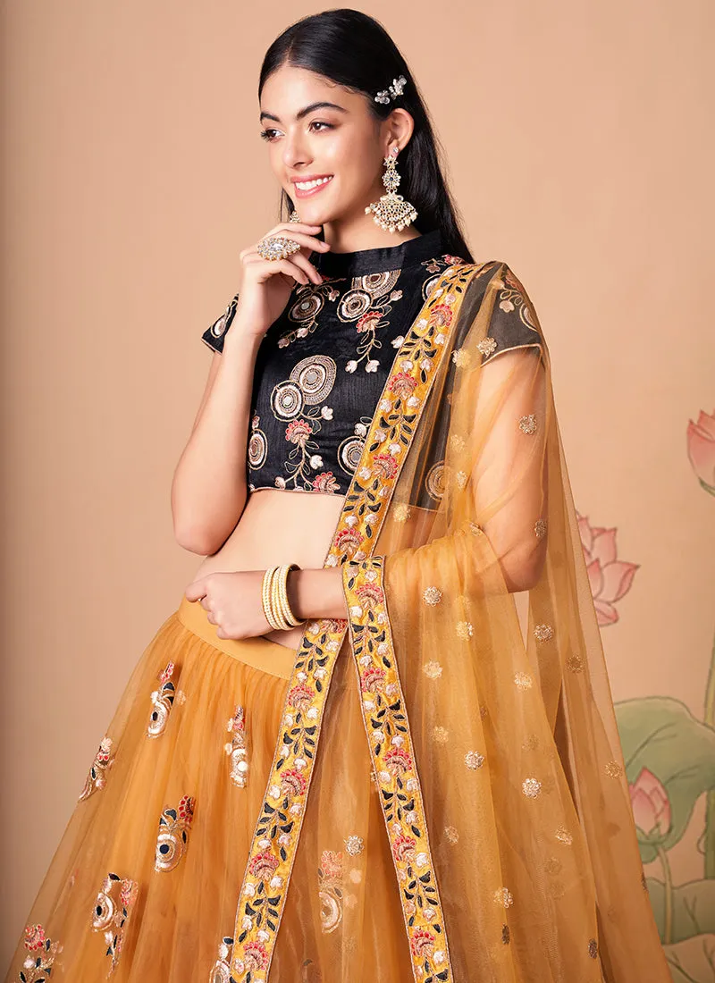 Mustard Yellow Multi Embroidery Wedding Lehenga Choli