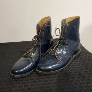 Navy Lace up Patent Leather Boot 4