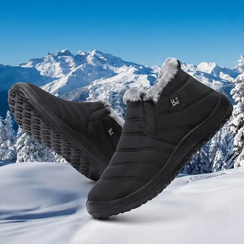New Women's Fur Fleece Lined Flat Lightweight Comfortable Plush Wear Resistance Non Slip Ankle Boots, Warm Casual Versatile Breathable Black Sz 7 (38)