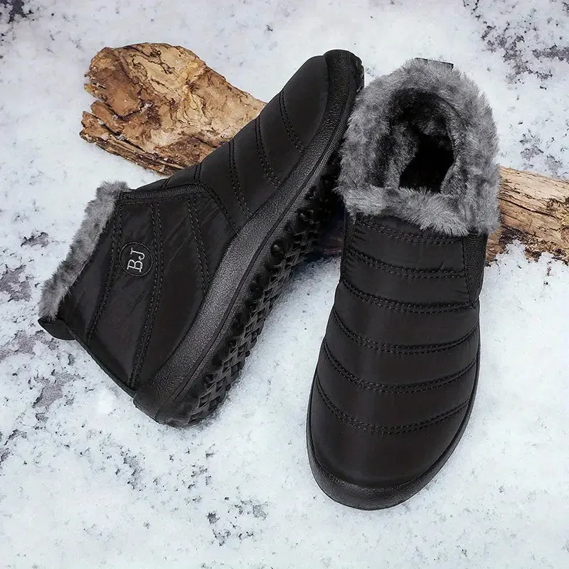 New Women's Fur Fleece Lined Flat Lightweight Comfortable Plush Wear Resistance Non Slip Ankle Boots, Warm Casual Versatile Breathable Black Sz 7 (38)
