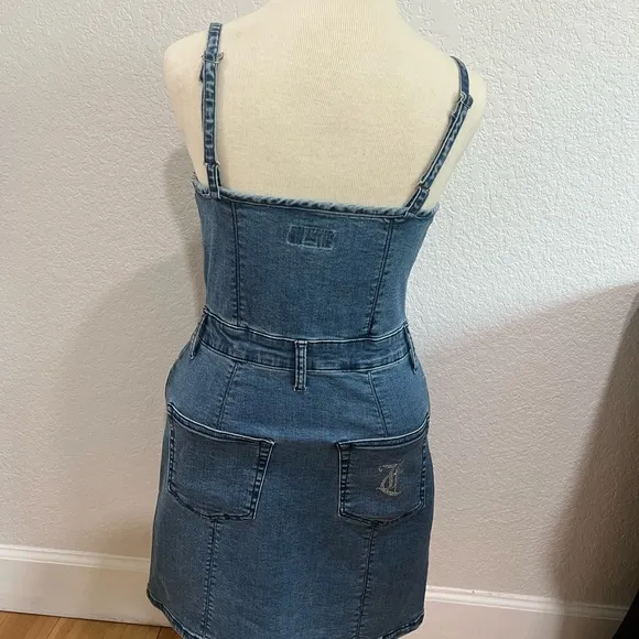 NWT Juicy Couture Denim Sweetheart Neckline mini Dress dark Wash size M NWT