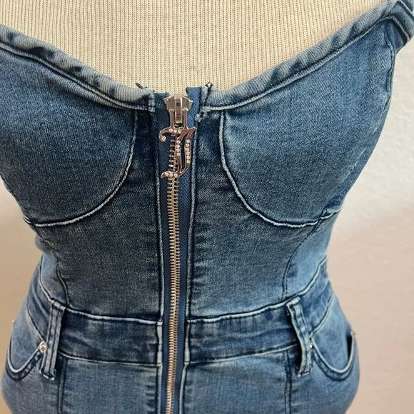 NWT Juicy Couture Denim Sweetheart Neckline mini Dress dark Wash size M NWT
