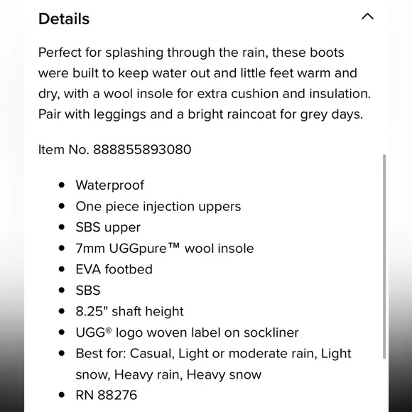 NWT. UGG Raana Rainboots big girls 4