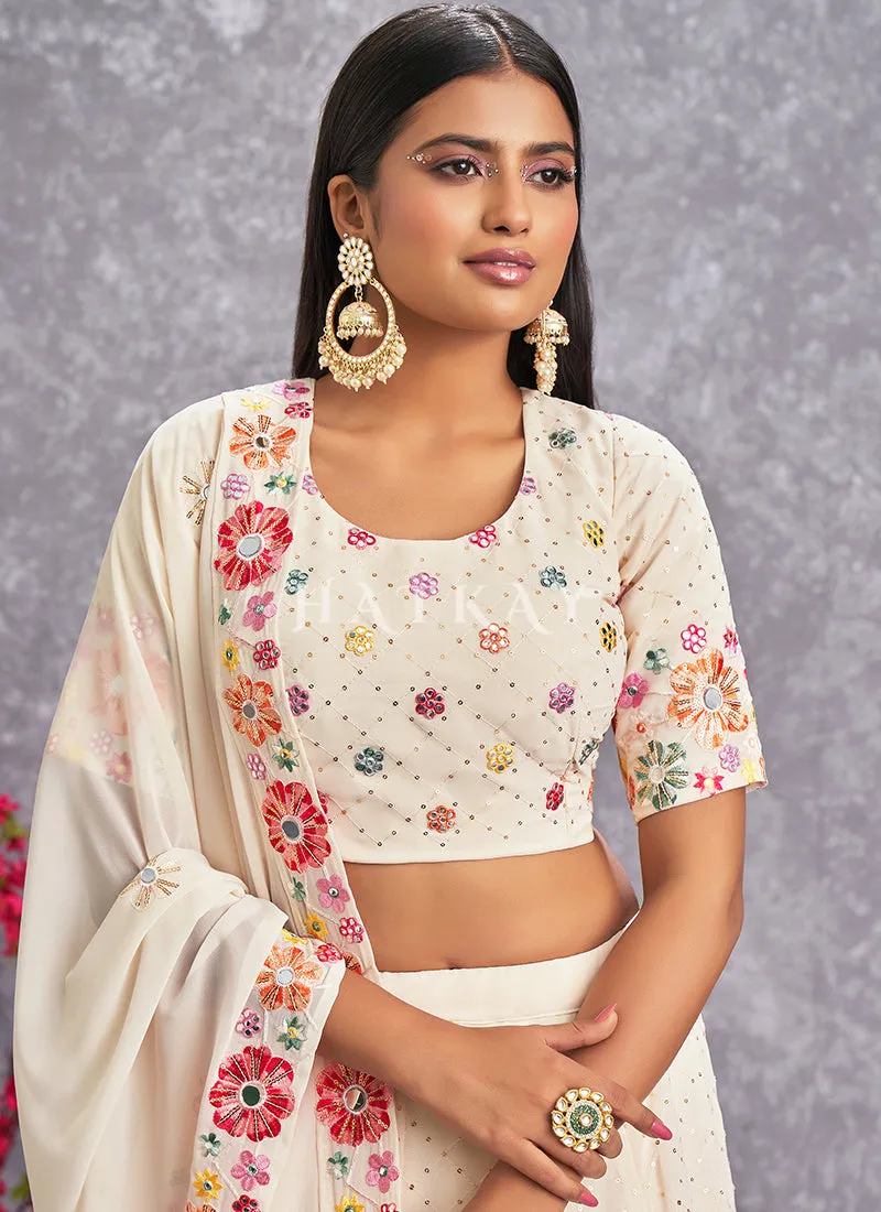Off White Floral And Sequence Embroidery Wedding Lehenga Choli