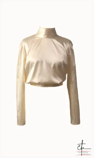 Off White Satin Turtleneck Long Sleeve Top
