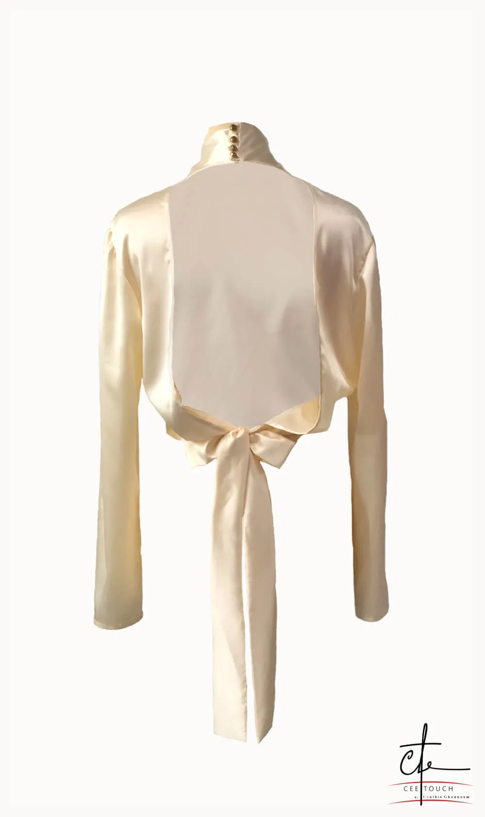Off White Satin Turtleneck Long Sleeve Top
