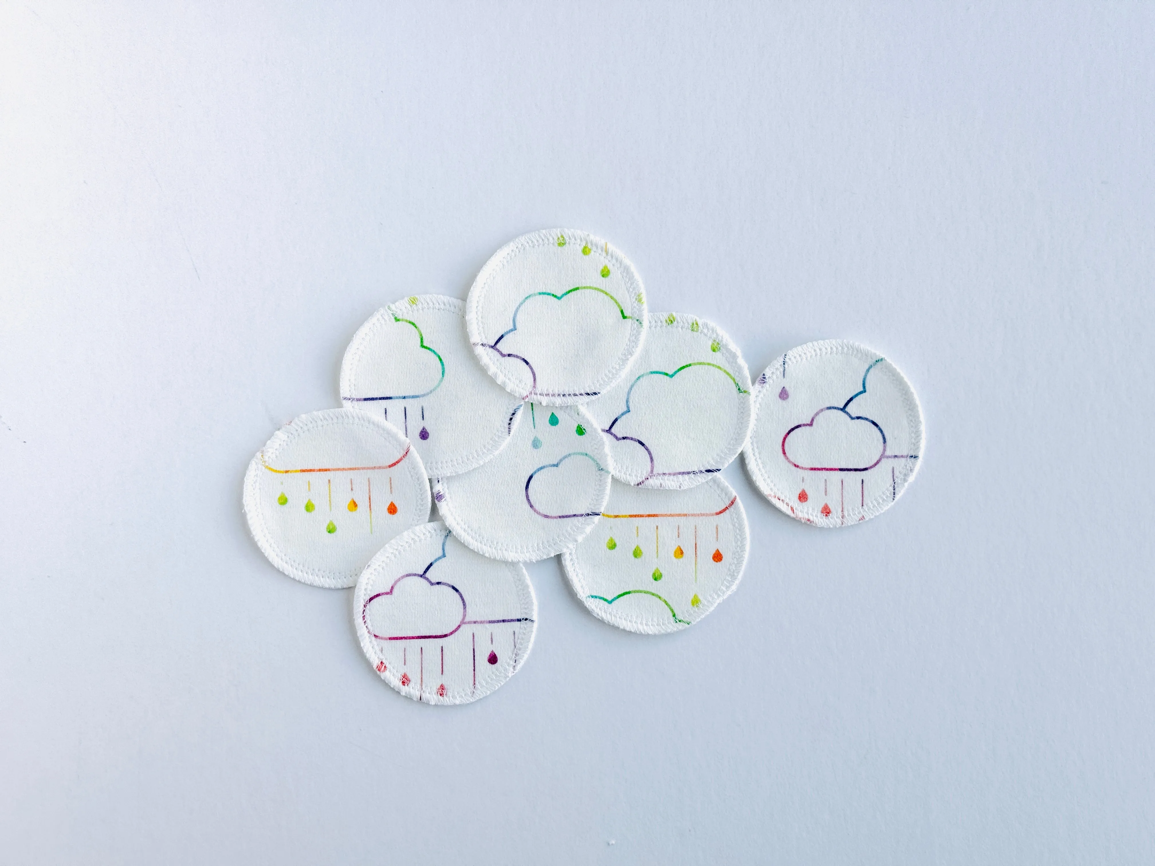 Organic Cotton Face Rounds - Set #28 - Rainbow Rainclouds (Small)