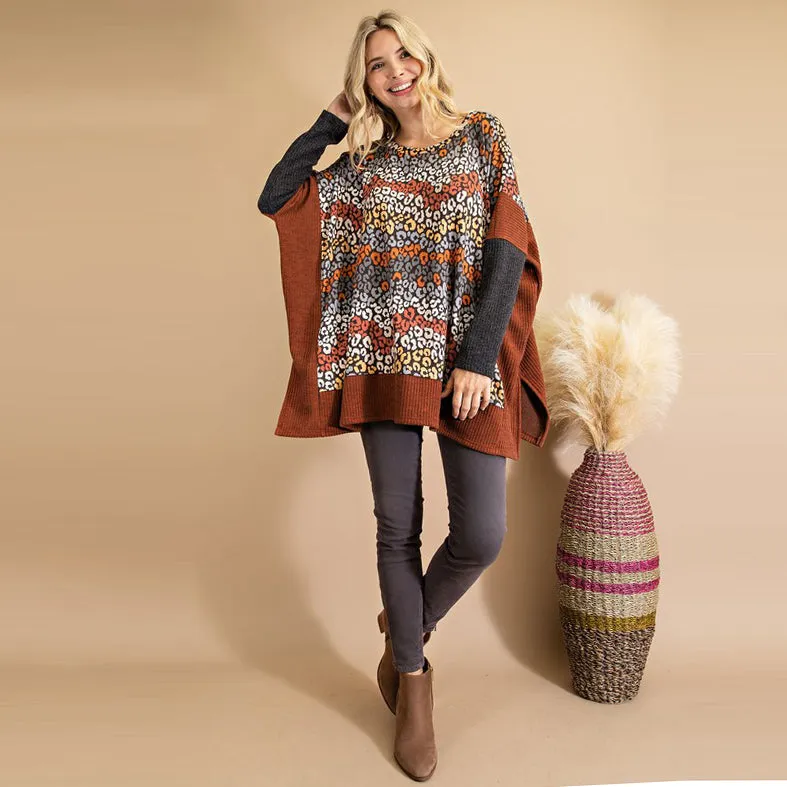 Oversize Multi Print Poncho Top