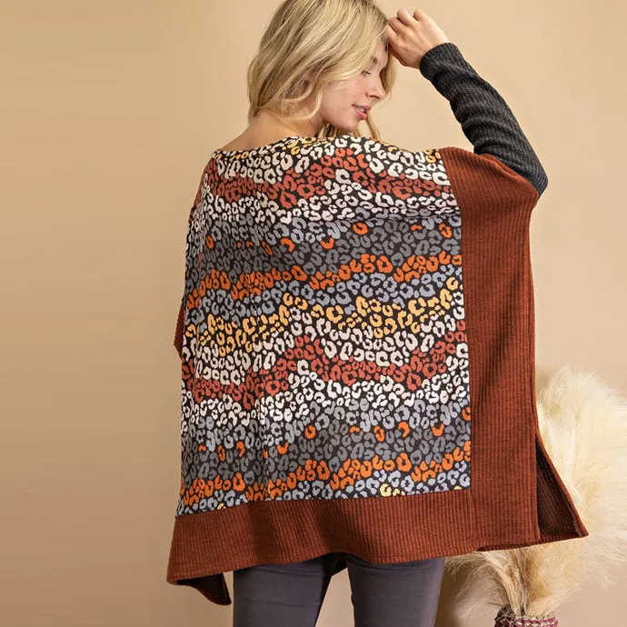 Oversize Multi Print Poncho Top
