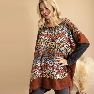 Oversize Multi Print Poncho Top