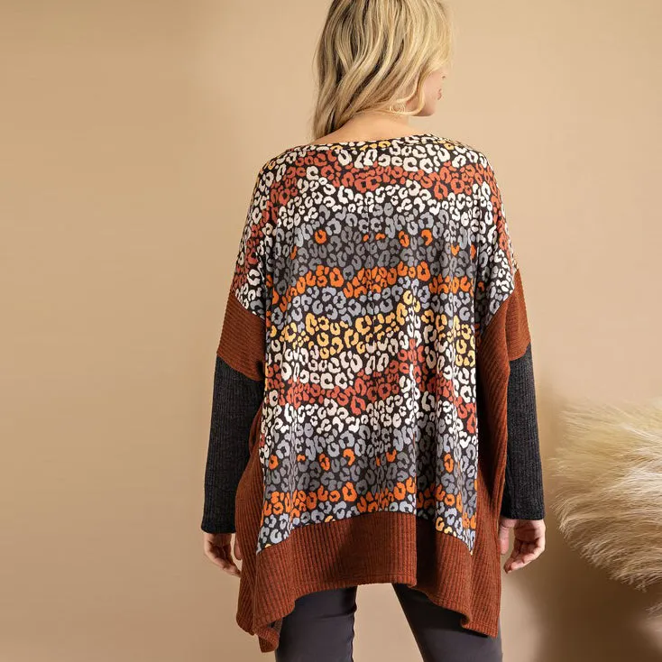 Oversize Multi Print Poncho Top