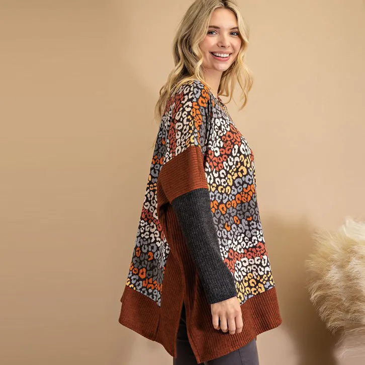 Oversize Multi Print Poncho Top