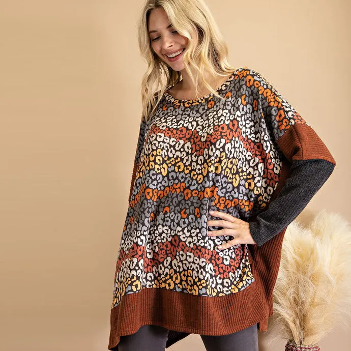 Oversize Multi Print Poncho Top